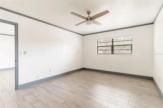 a view of walk in closet with empty racks