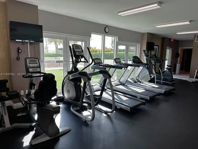 a view of a room with gym equipment