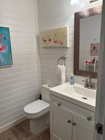 a bathroom with a toilet a sink and mirror