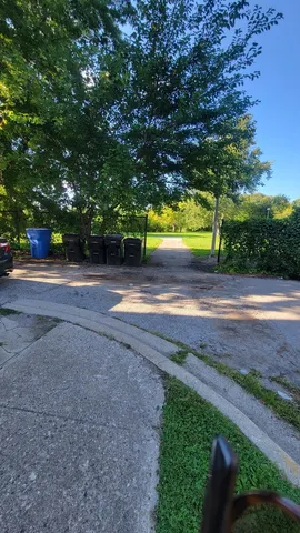 a view of road with grass and trees