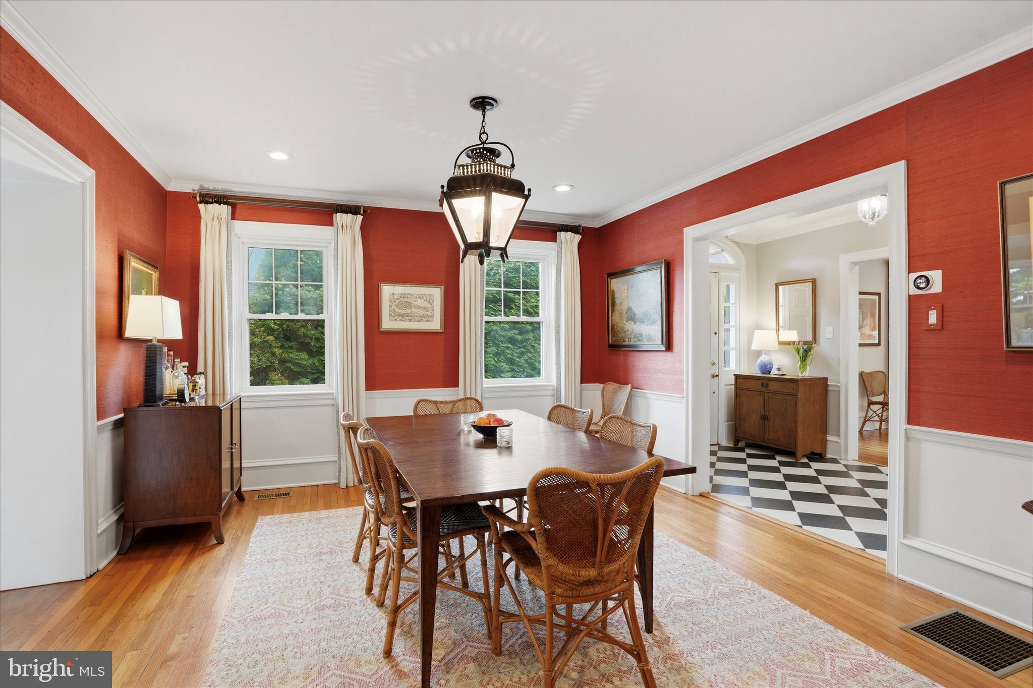 7 Farm Road Wayne, PA 19087 - Photo 17 of 65 a dining room with furniture a chandelier and wooden floor