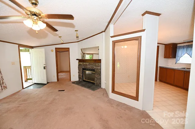 a view of a livingroom with a staircase