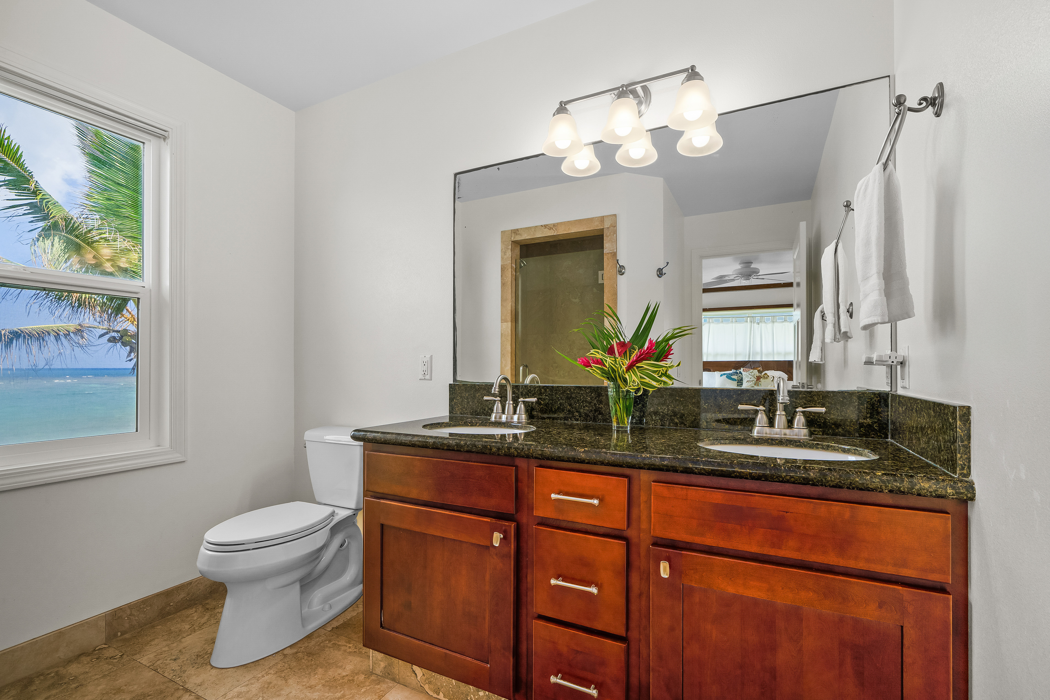 4910 Aliomanu Road Anahola, HI 96703 - Photo 14 of 30 a bathroom with a toilet a sink and a mirror