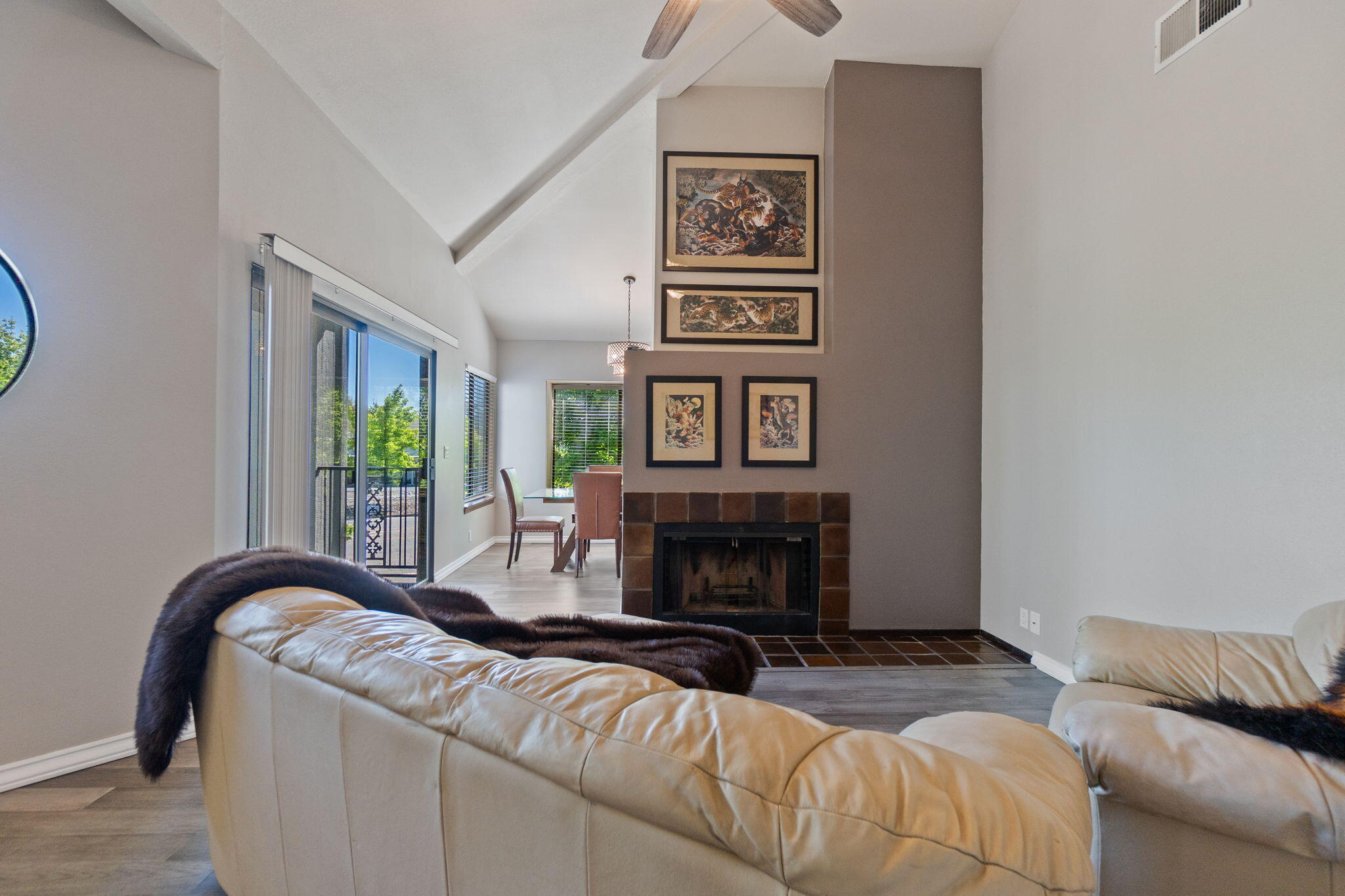 426 Ridgecrest Trail, Unit 223 Redding, CA 96003 - Photo 5 of 59 a living room with furniture and a fireplace