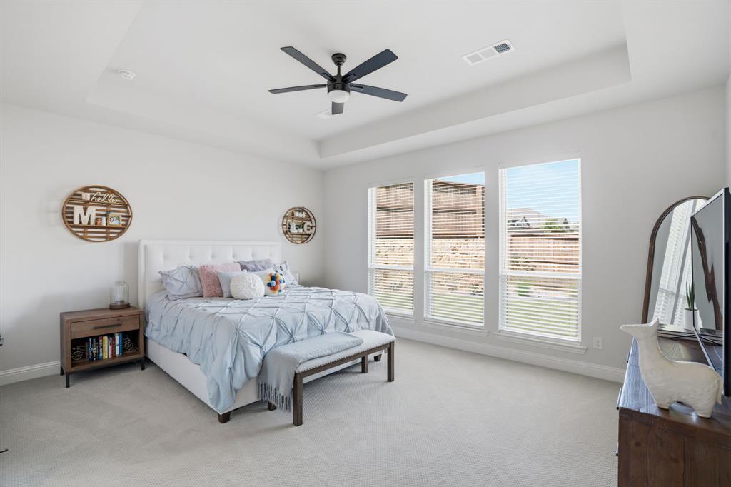 4202 Crown Run Road Midlothian, TX 76065 - Photo 12 of 34 Spacious room featuring light-toned carpeting, a tray ceiling, and a ceiling fan with integrated lighting