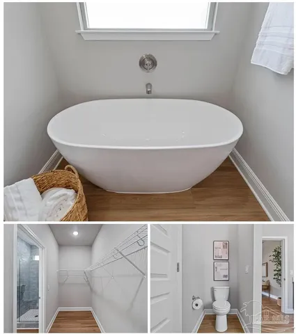 a view of a bathtub in a bathroom