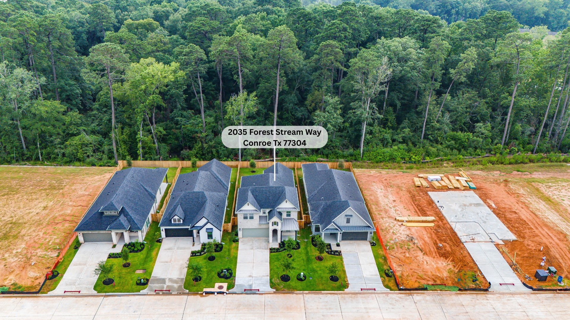 Aerial shot of 2031 Forest Stream Way in the Madeley Creek Community in Conroe, Texas.
