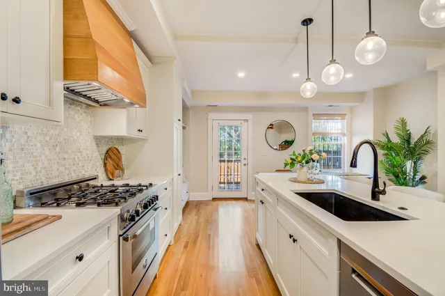 a kitchen with stainless steel appliances a sink stove and refrigerator