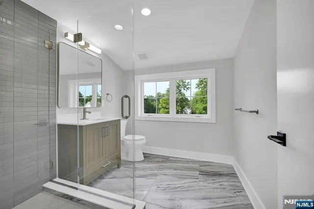a bathroom with a sink a toilet and a mirror