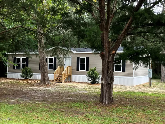 a view of a house with backyard and a tree