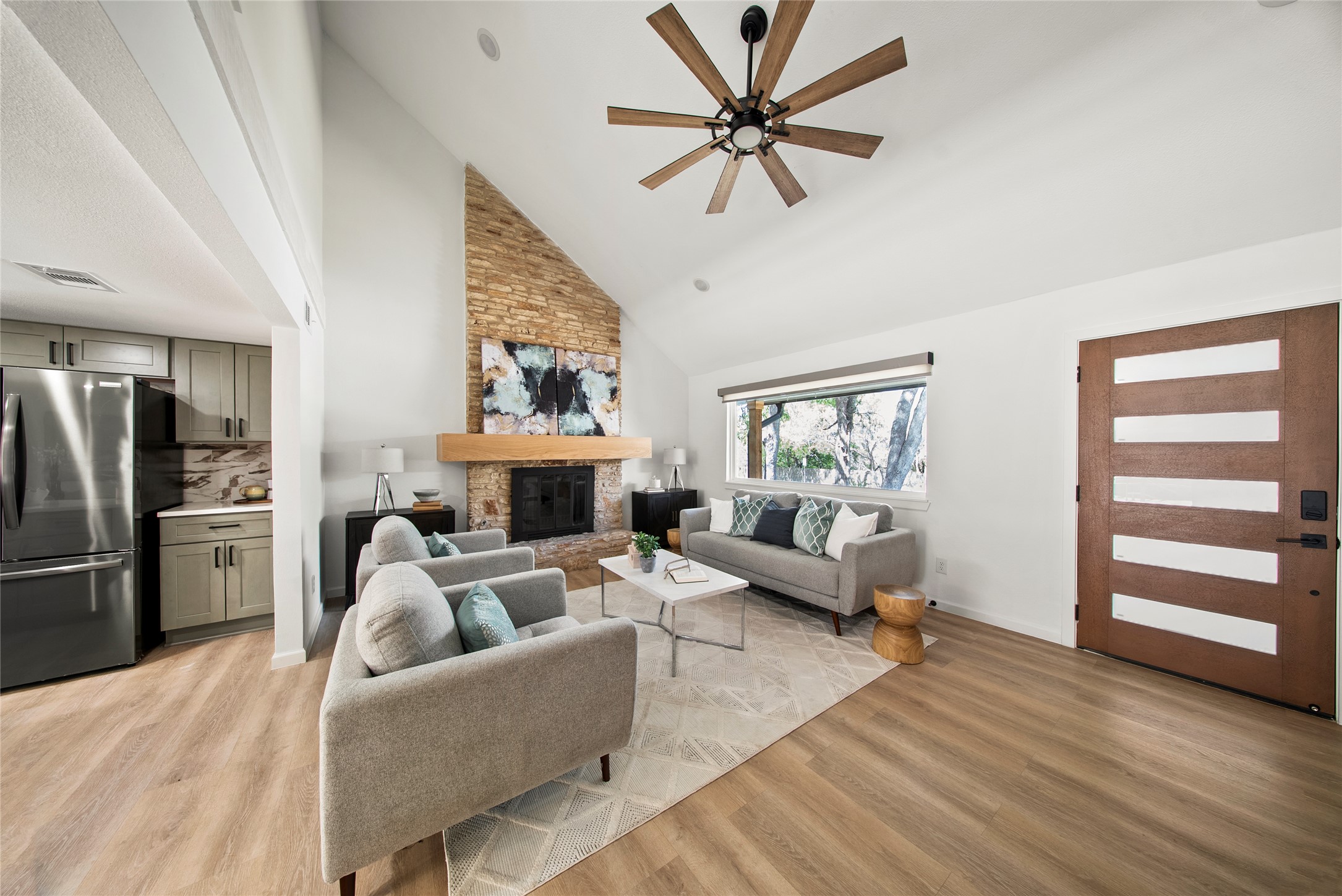 507 West Dittmar Road Austin, TX 78745 - Photo 30 of 40 a living room with furniture and a fireplace