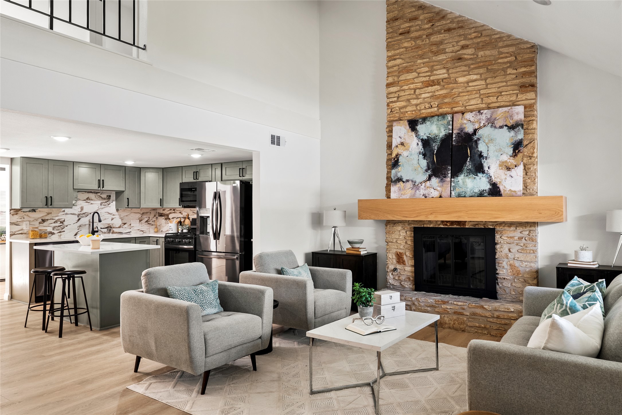 507 West Dittmar Road Austin, TX 78745 - Photo 4 of 40 a living room with furniture and a fireplace