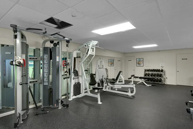 a view of a room with gym equipment