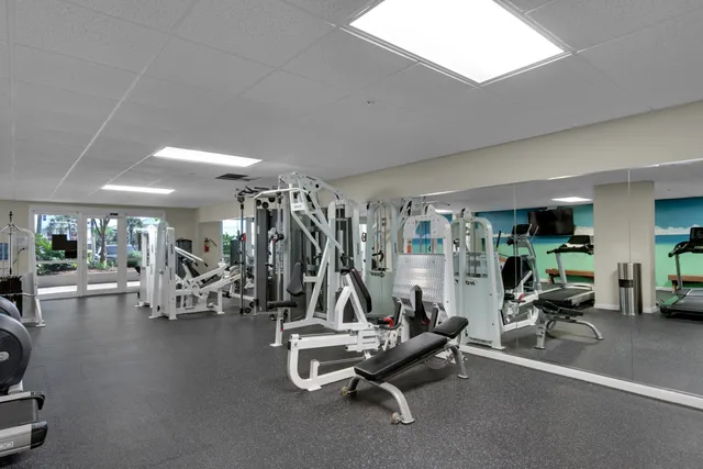 a view of a room with gym equipment
