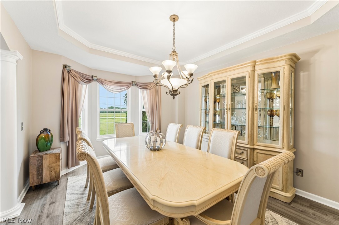 8874 Sharp Road Olmsted Falls, OH 44138 - Photo 10 of 42 Formal dining room featuring a tray ceiling with crown molding and a chandelier