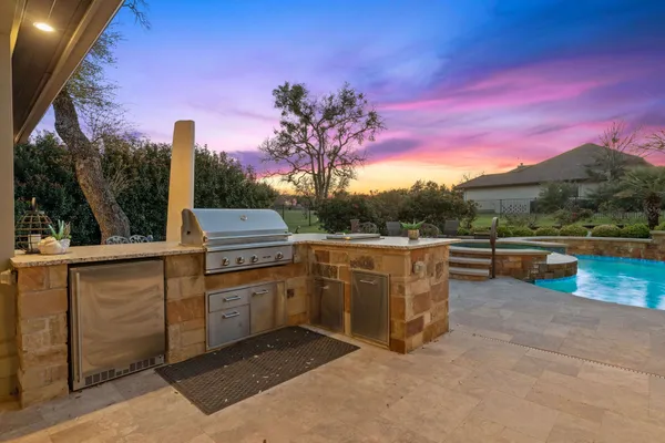 a view of a terrace with a lake view