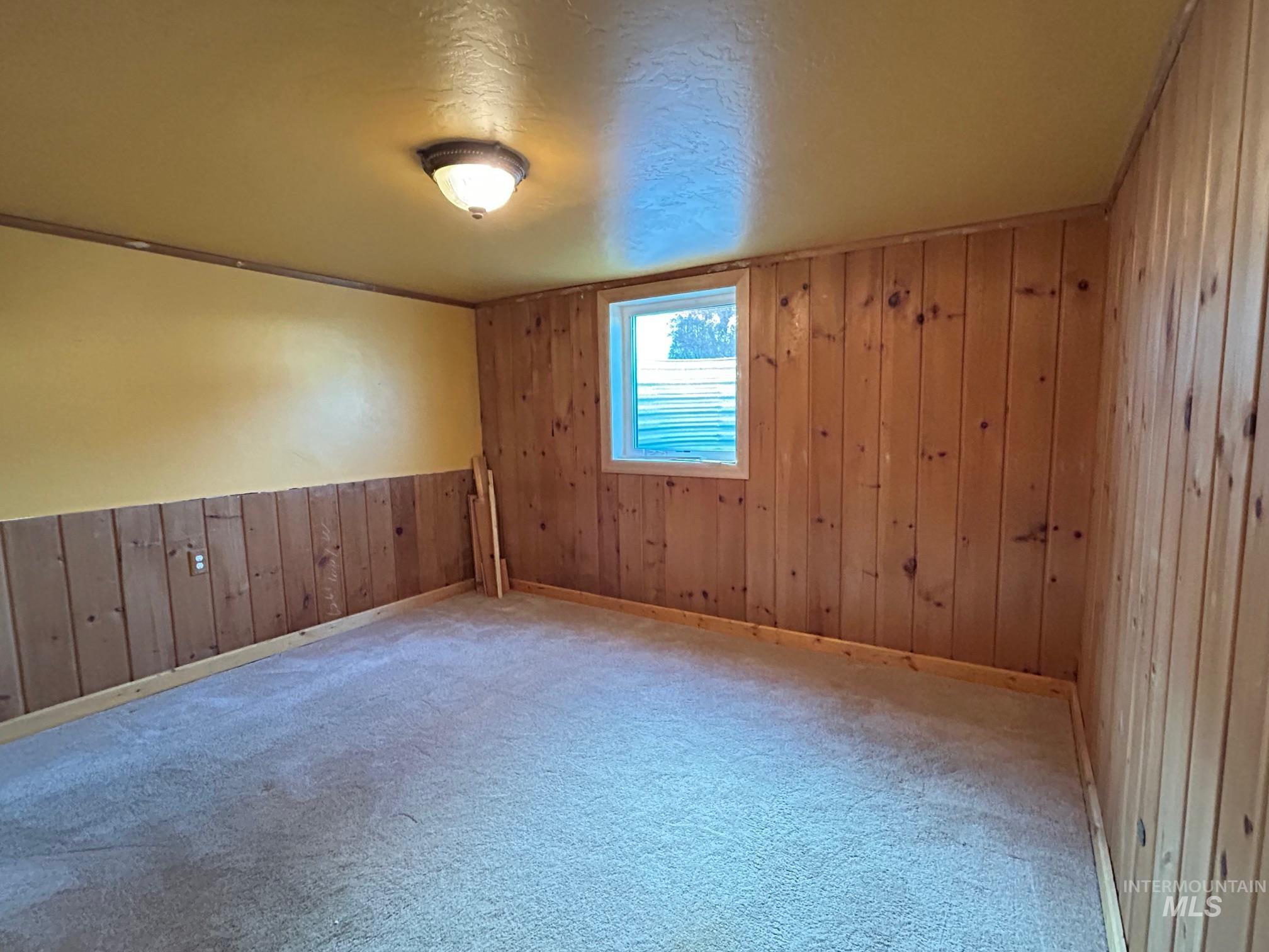 112 17th Avenue Lewiston, ID 83501 - Photo 28 of 40 Spare room featuring wood walls, a textured ceiling, and carpet flooring