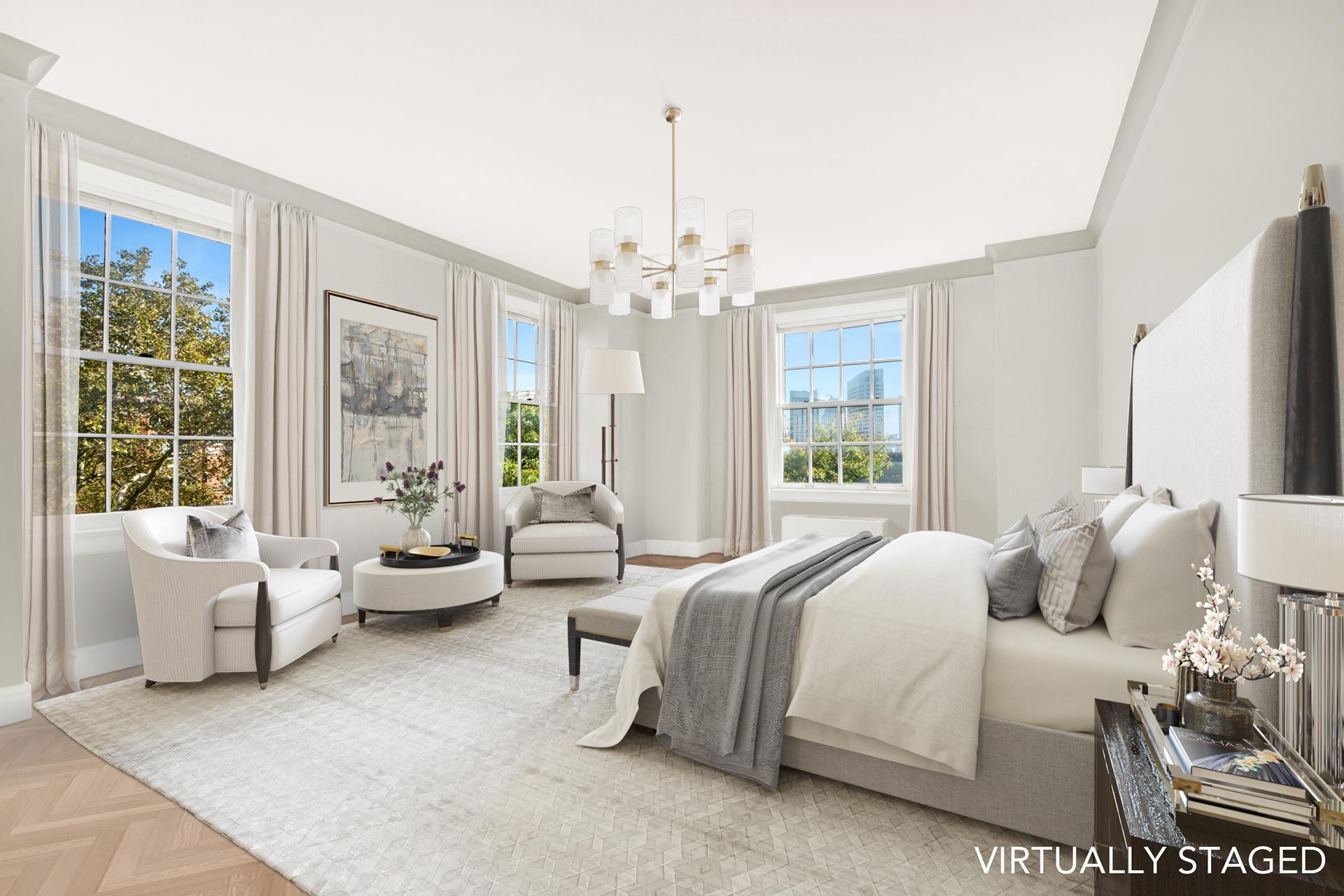 1 Sutton Place South, Unit 4C Manhattan, NY 10022 - Photo 14 of 35 a bedroom with bed couch and large windows