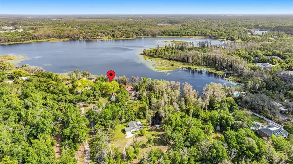 a view of a lake with a city
