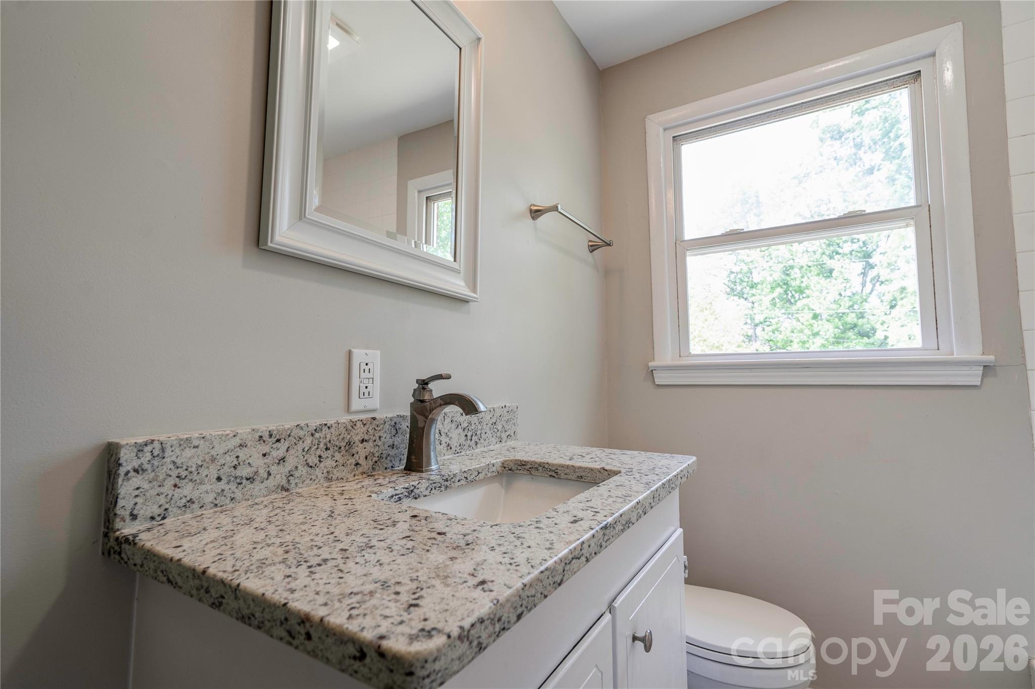 153 Greene Road Forest City, NC 28043 - Photo 18 of 23 a bathroom with a granite countertop sink and a toilet