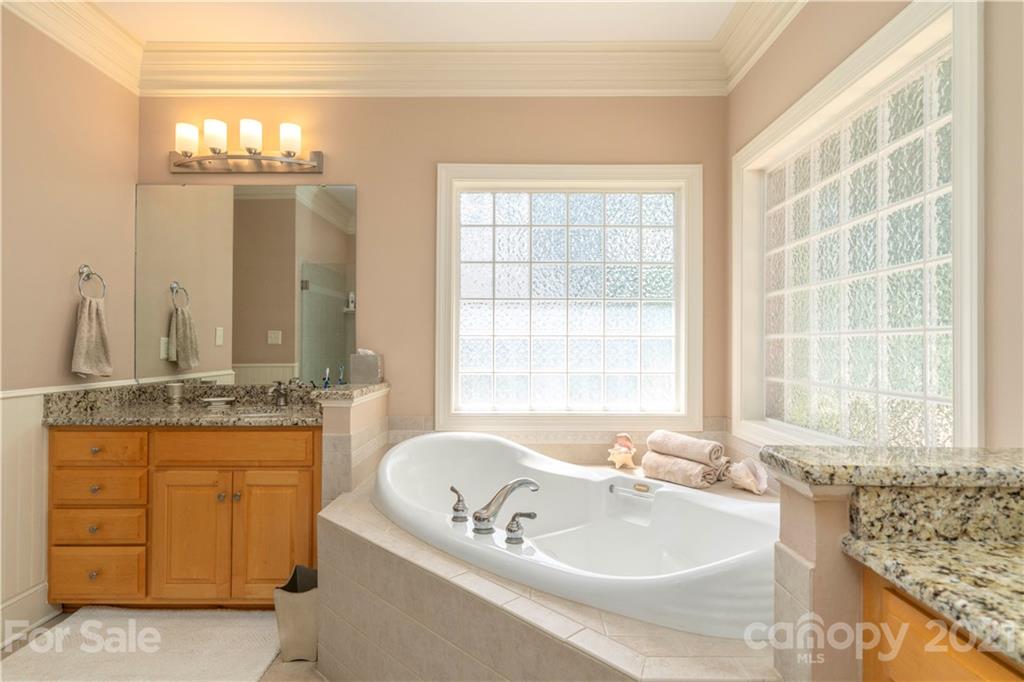 6607 Fox Ridge Circle Davidson, NC 28036 - Photo 26 of 48 a bathroom with a granite countertop tub sink and mirror