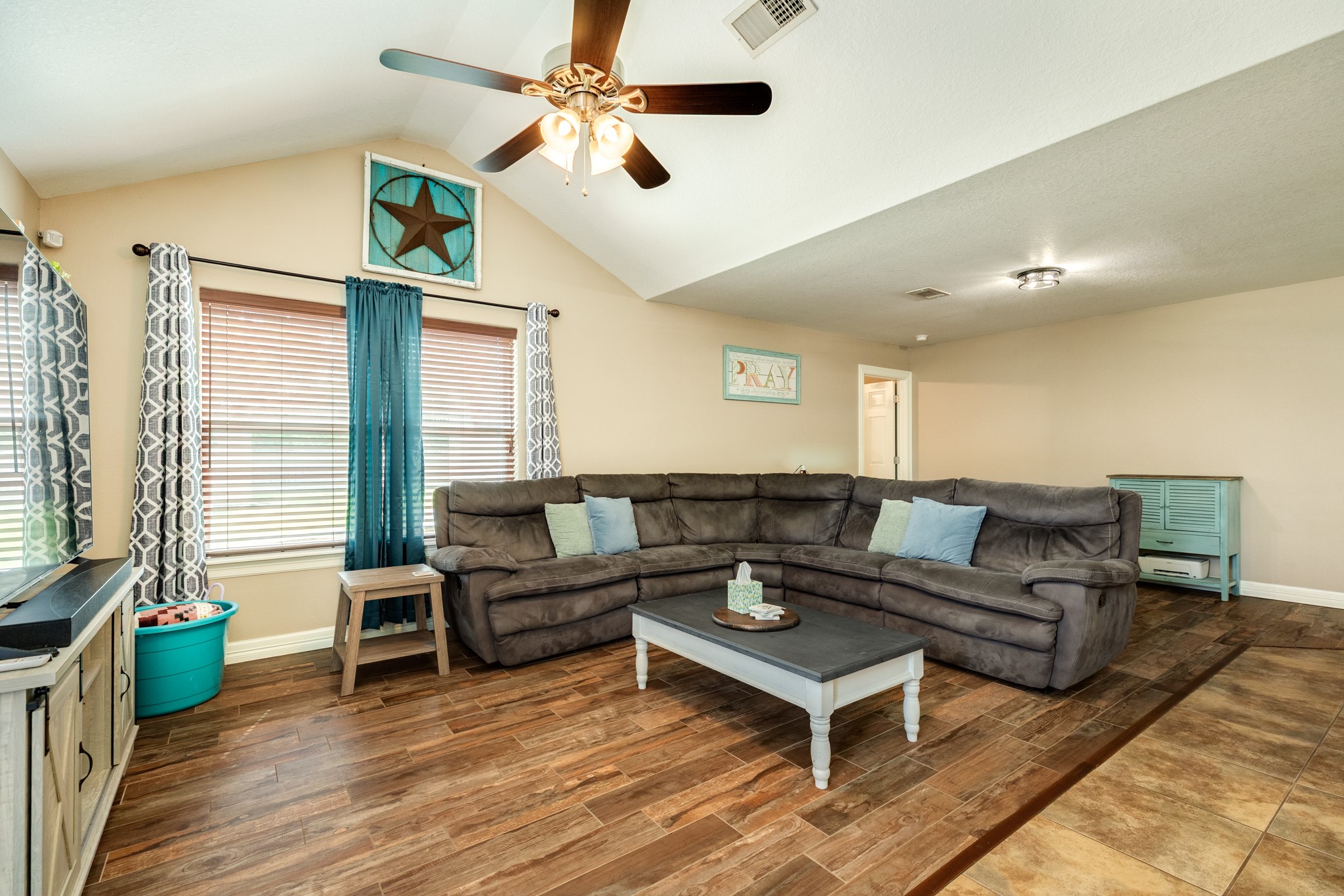 6108 Fox Ridge Drive Angleton, TX 77515 - Photo 8 of 26 a living room with furniture and a wooden floor