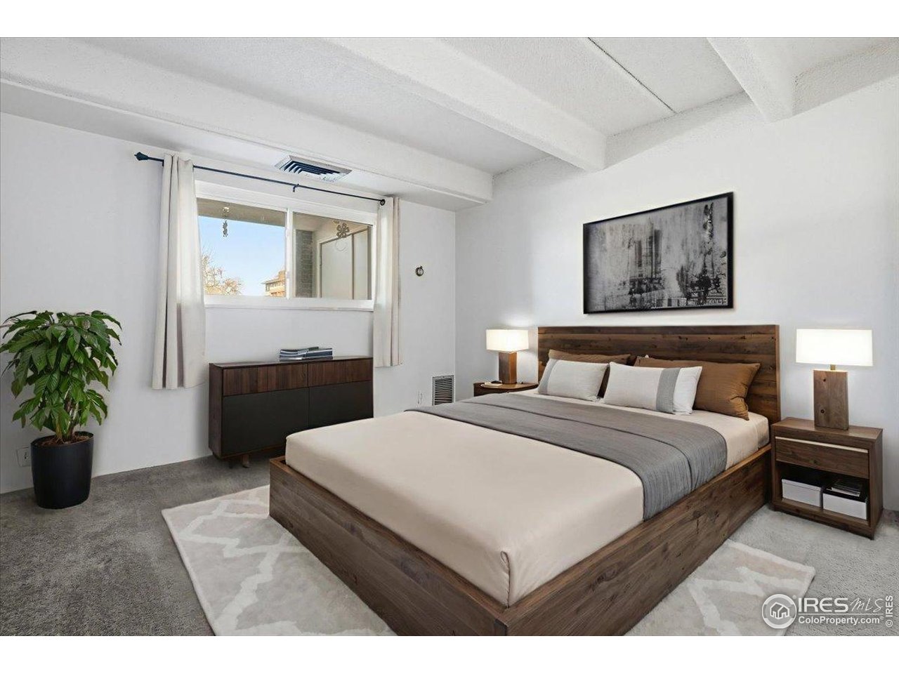 415 South Howes Street, Unit N206 Fort Collins, CO 80521 - Photo 20 of 48 a spacious bedroom with a bed and a potted plant