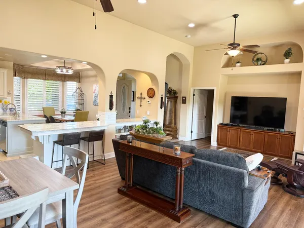 a workspace with furniture and window