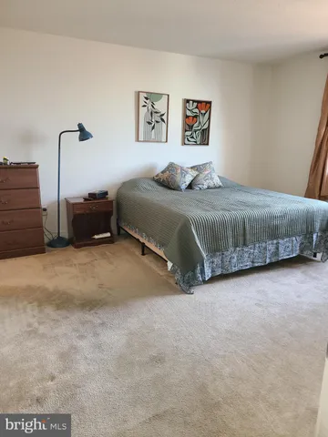 a spacious bedroom with a bed and a cabinets