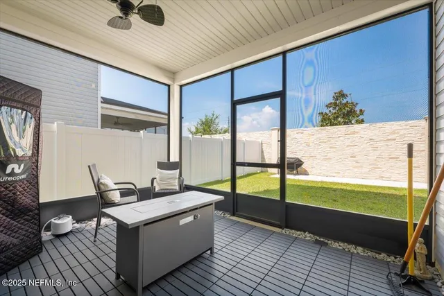 a view of an outdoor space with seating area
