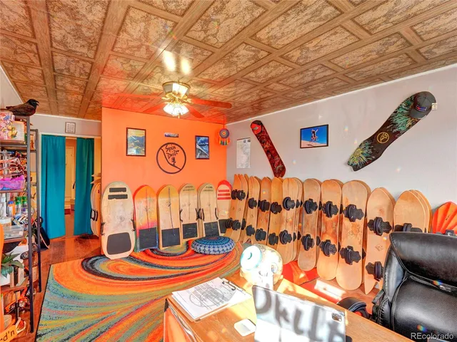 a view of a room with painted walls