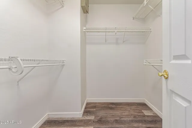 a view of a room with racks on the wall