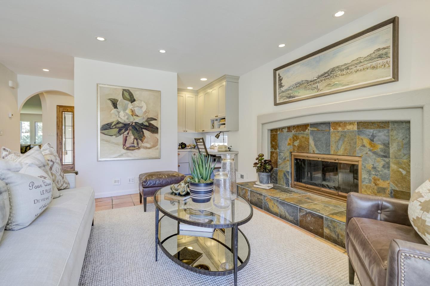 370 Quinnhill Road Los Altos, CA 94024 - Photo 16 of 58 a living room with furniture a fireplace and a large window