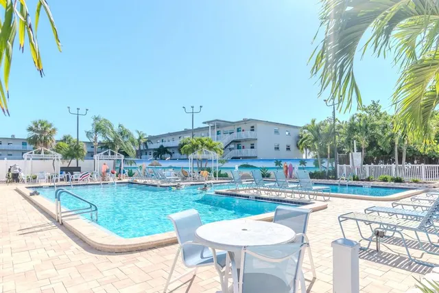 a view of a backyard with a swimming pool