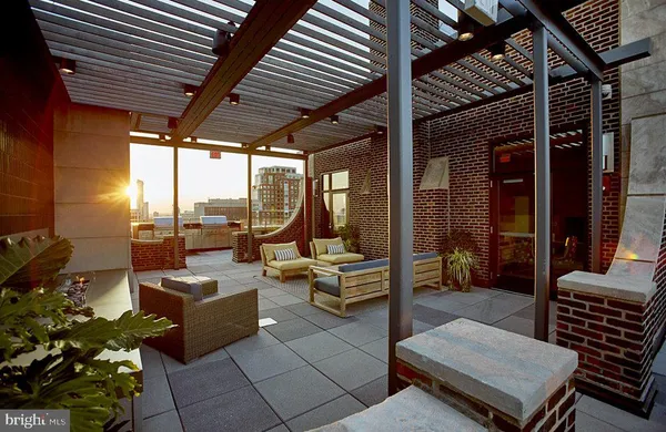 a view of a terrace with seating space