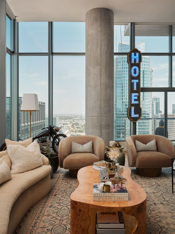 210 Lavaca Street, Unit 3504 Austin, TX 78701 - Photo 11 of 40 a living room with furniture and a large window