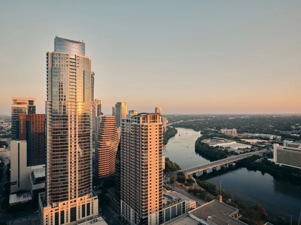 a view of city with tall buildings