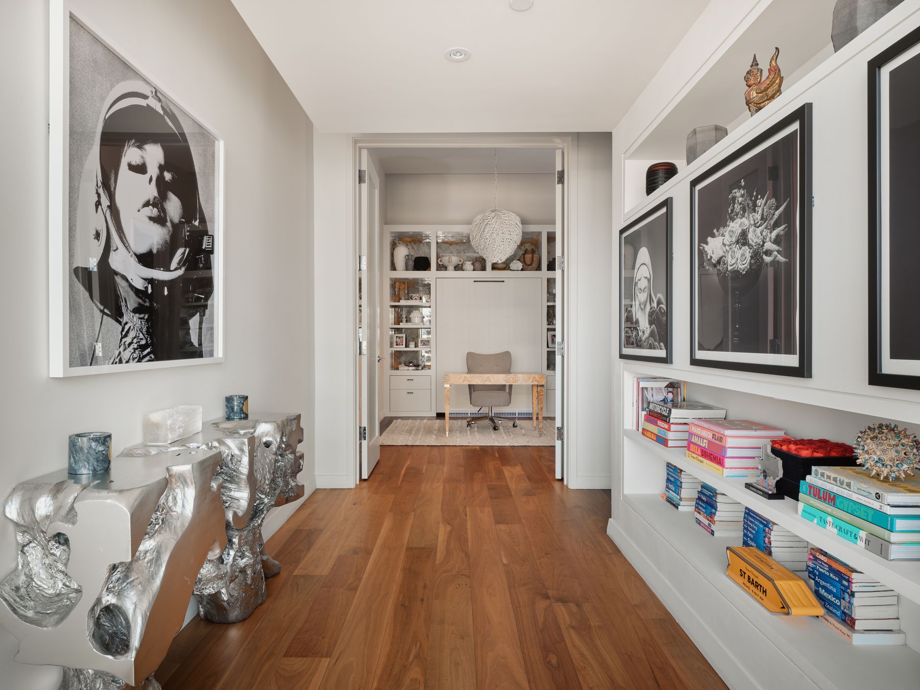210 Lavaca Street, Unit 3504 Austin, TX 78701 - Photo 22 of 40 Hallway featuring a desk and dark wood-style floors