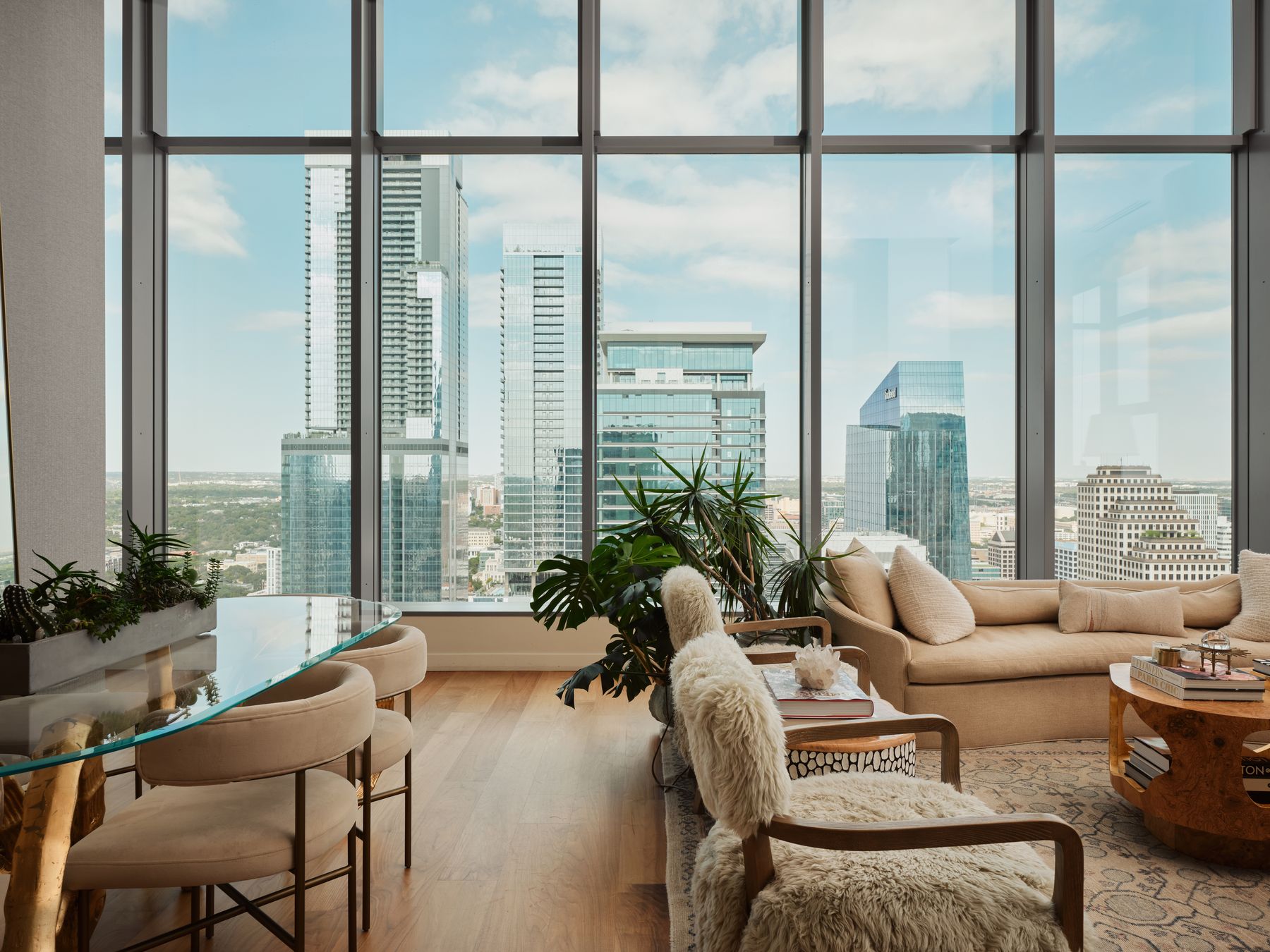210 Lavaca Street, Unit 3504 Austin, TX 78701 - Photo 6 of 40 Living room with a view of city and wood finished floors