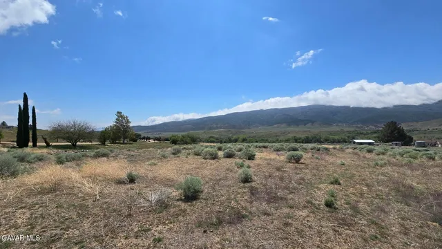 a view of a town with mountains in the background