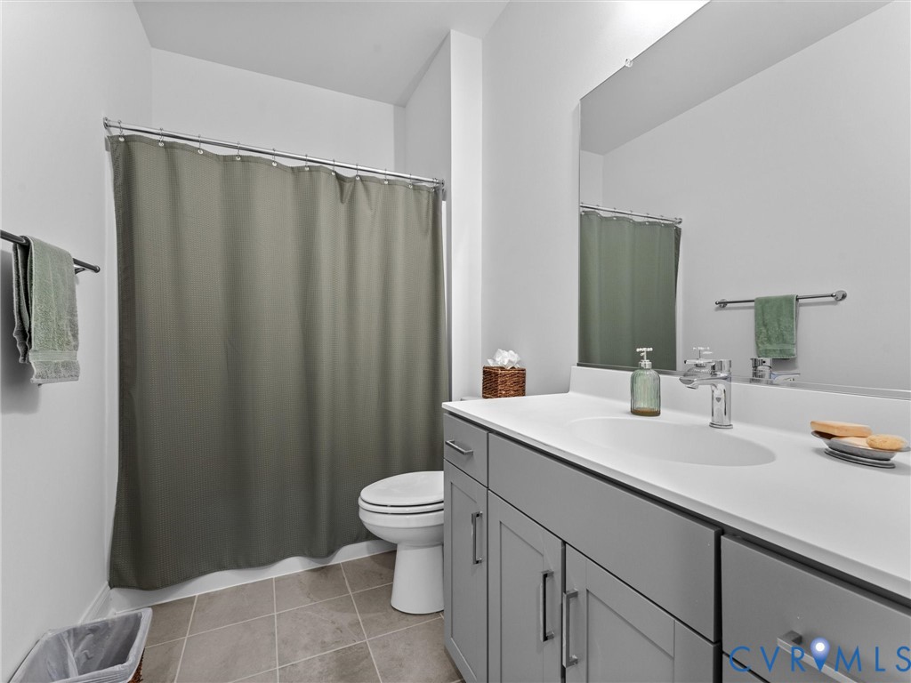 13736 Randolph Pond Lane Midlothian, VA 23114 - Photo 32 of 37 a bathroom with a sink a toilet and shower curtain