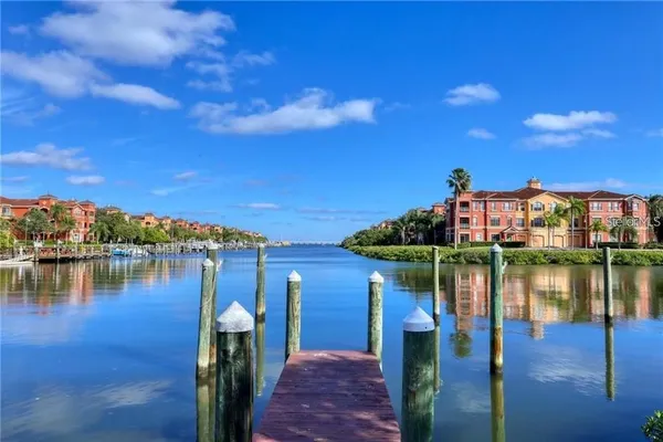 a front view of water with a yard