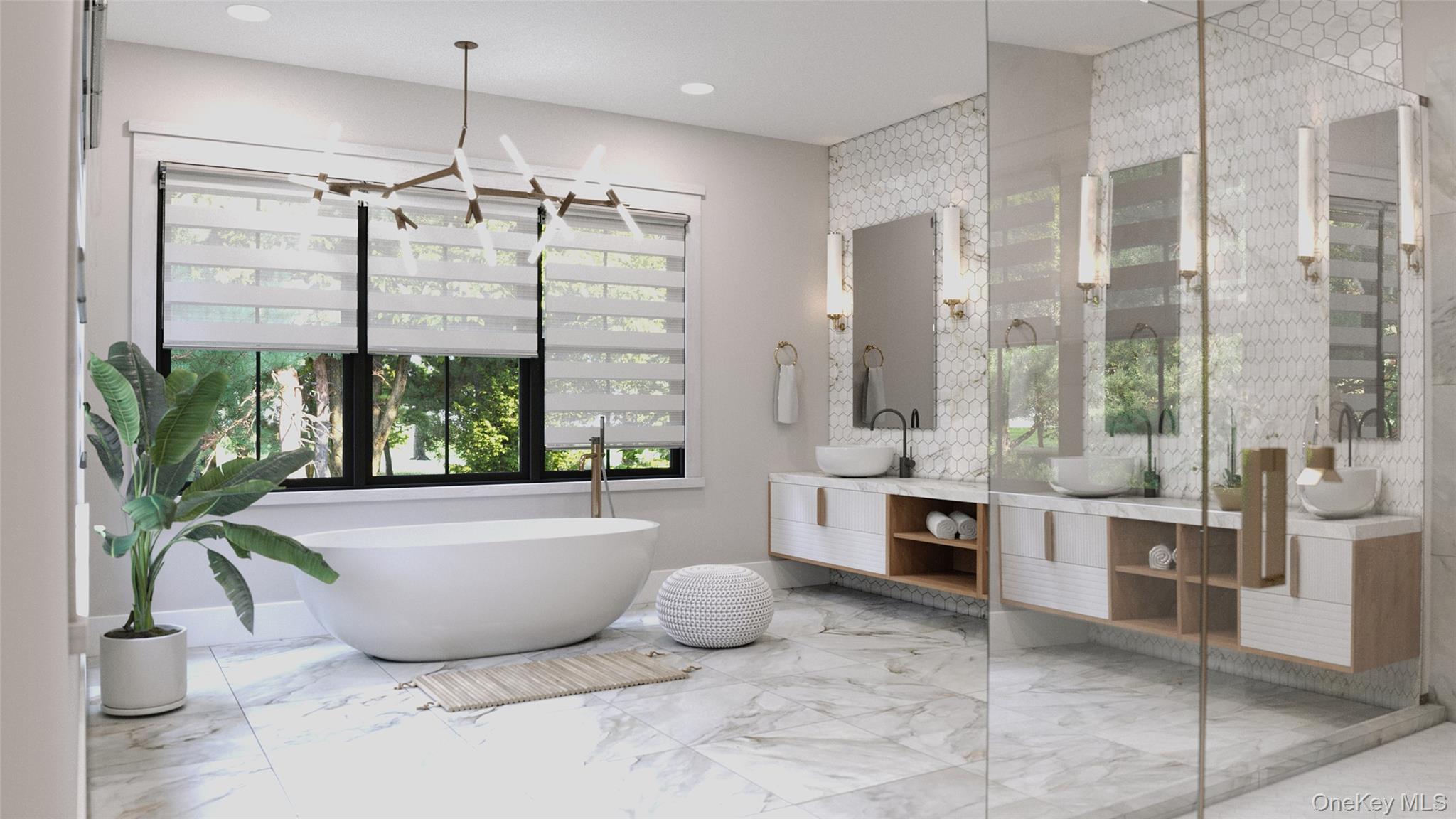 7 Hollow Ridge Road Armonk, NY 10504 - Photo 13 of 16 a bathroom with a tub a potted plant and a shower