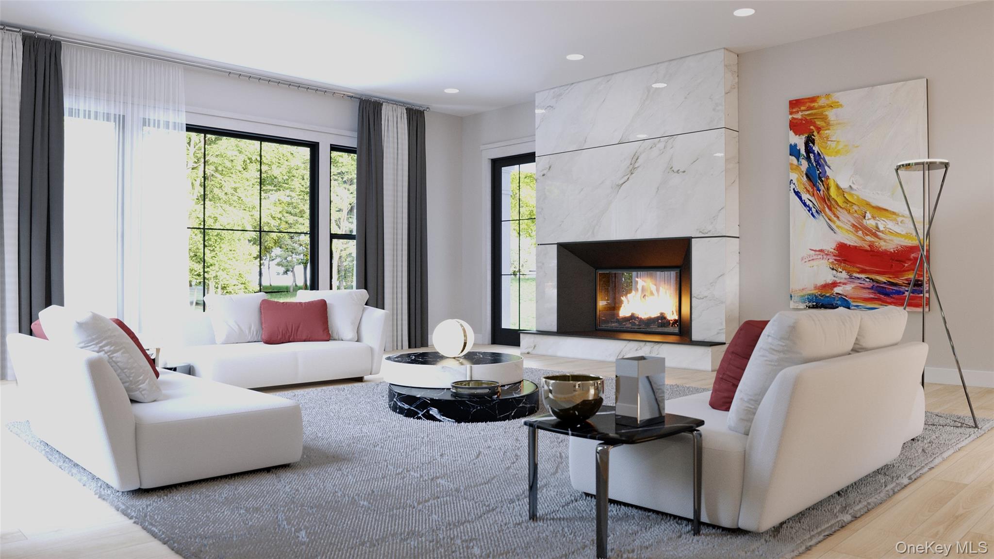 7 Hollow Ridge Road Armonk, NY 10504 - Photo 9 of 16 a living room with furniture a fireplace and a large window