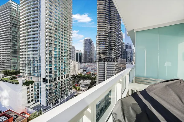 a balcony with city view