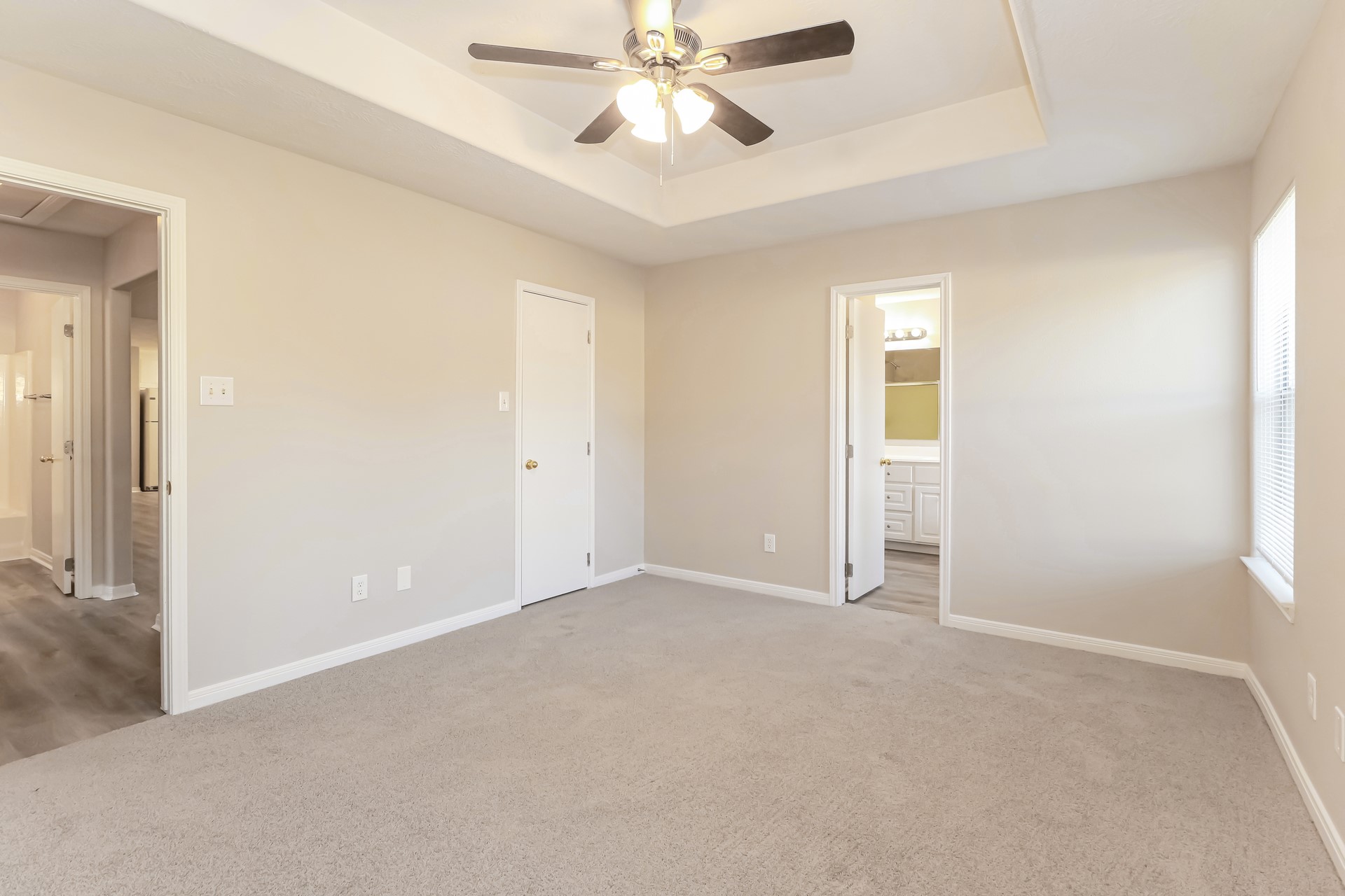 16360 Hidden River Court Conroe, TX 77302 - Photo 9 of 16 an empty room with closet and a chandelier fan