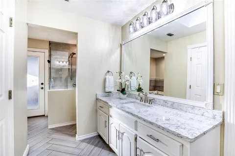 a bathroom with a bathtub