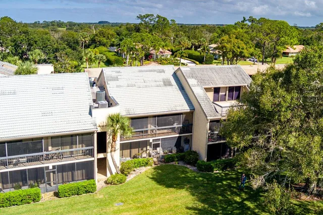 an aerial view of a swimming pool
