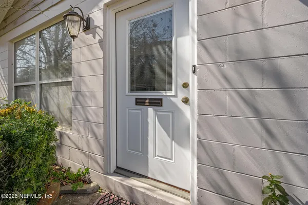 a view of a door with a window
