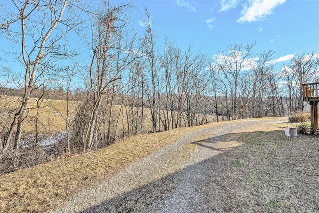 a view of large trees with wooden fence
